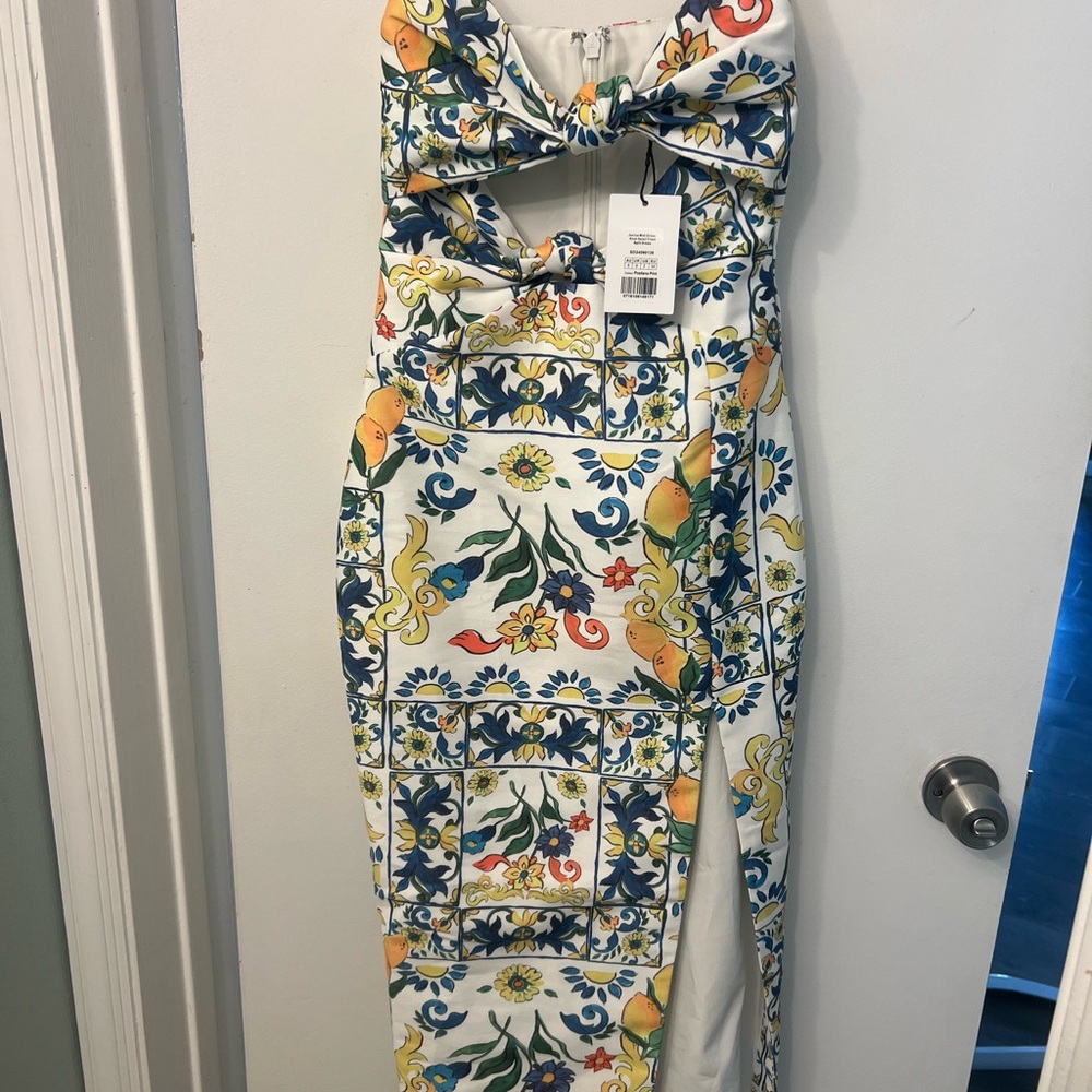 Showpo White and Blue Floral Midi Dress